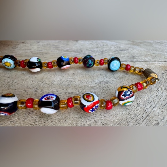 VINTAGE ITALIAN MURANO VENETIAN MILLEFIORI MORETTI GLASS BEAD NECKLACE - Picture 13 of 16